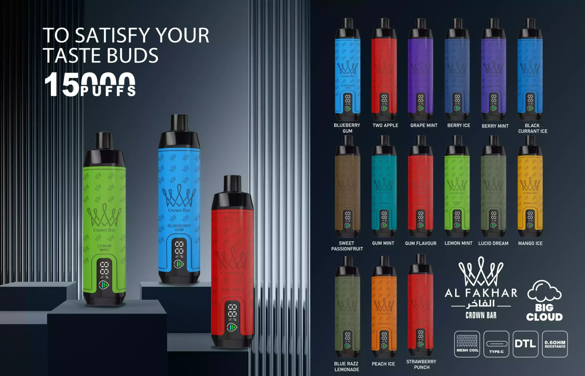 Al Fakher Vape 15000 Puff Crown Stick - 22ml Mixed Flavors